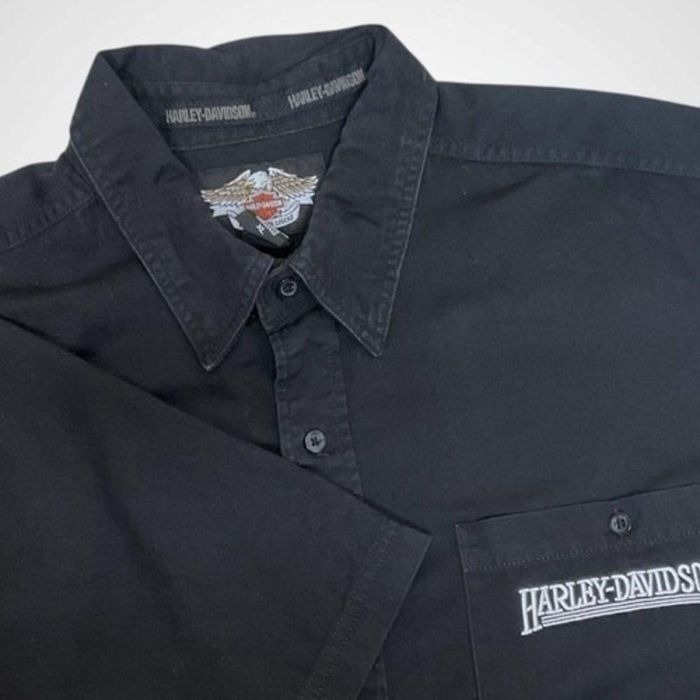 Harley-Davidson Chest Logo Short Sleeve Button Up Shirt Men XL Hong‎ Kong Cotton